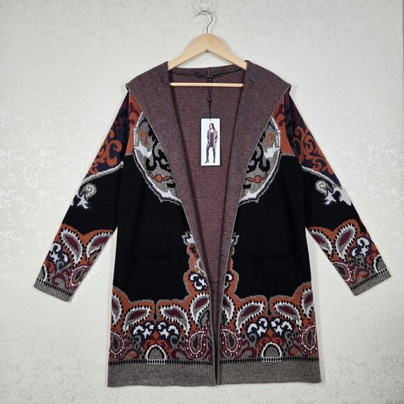 Max Sport Hooded Longline Cardigan XL Black Orange Open Front Pockets $368 SRP - Picture 16 of 16